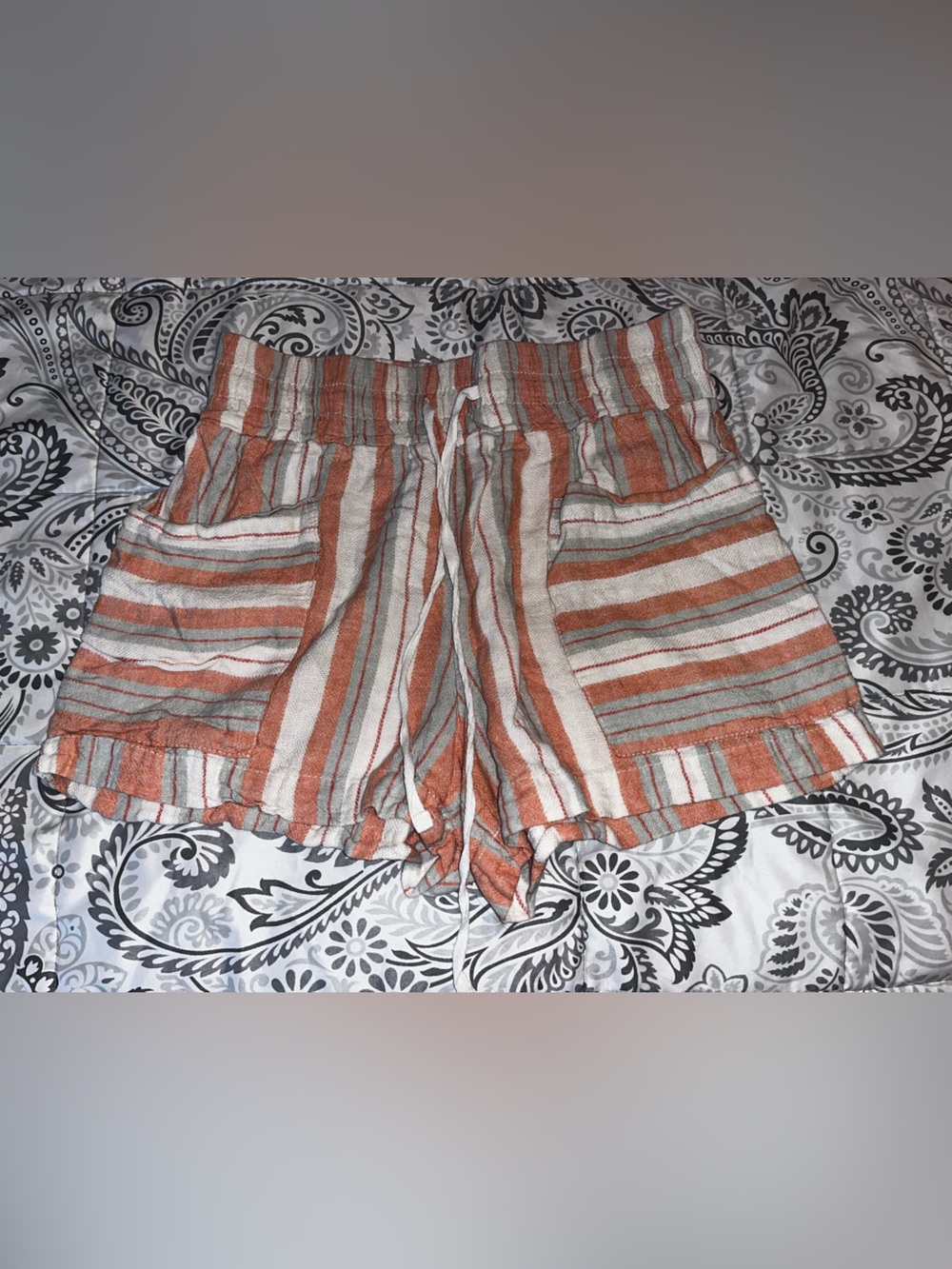 Indigo Rein Rust White Gray Striped High-Waist Shorts